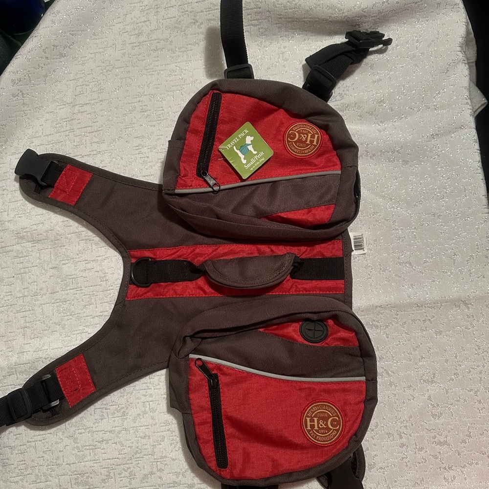 Red and Brown Dog backpack with Adjustable Straps